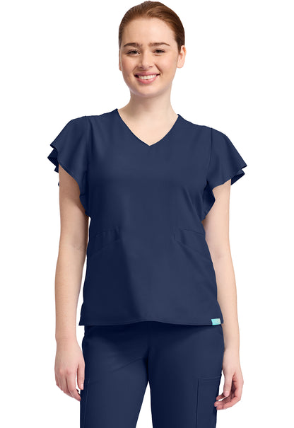 Insight MC611 Women's 2-Pocket Flutter Sleeve V-Neck Navy