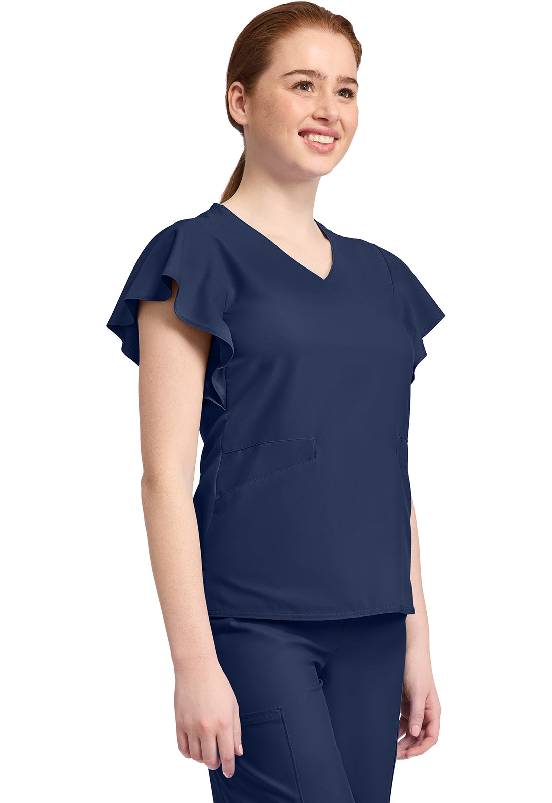 Insight MC611 Women's 2-Pocket Flutter Sleeve V-Neck Navy