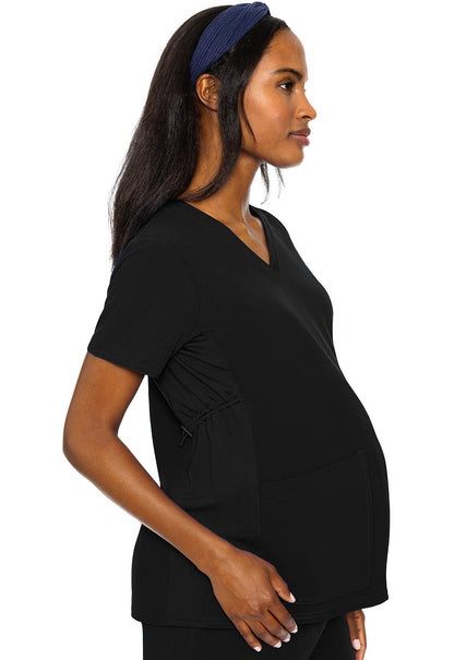 Touch MC628 Maternity V-Neck Top Black Model Image Left Side | Med Couture