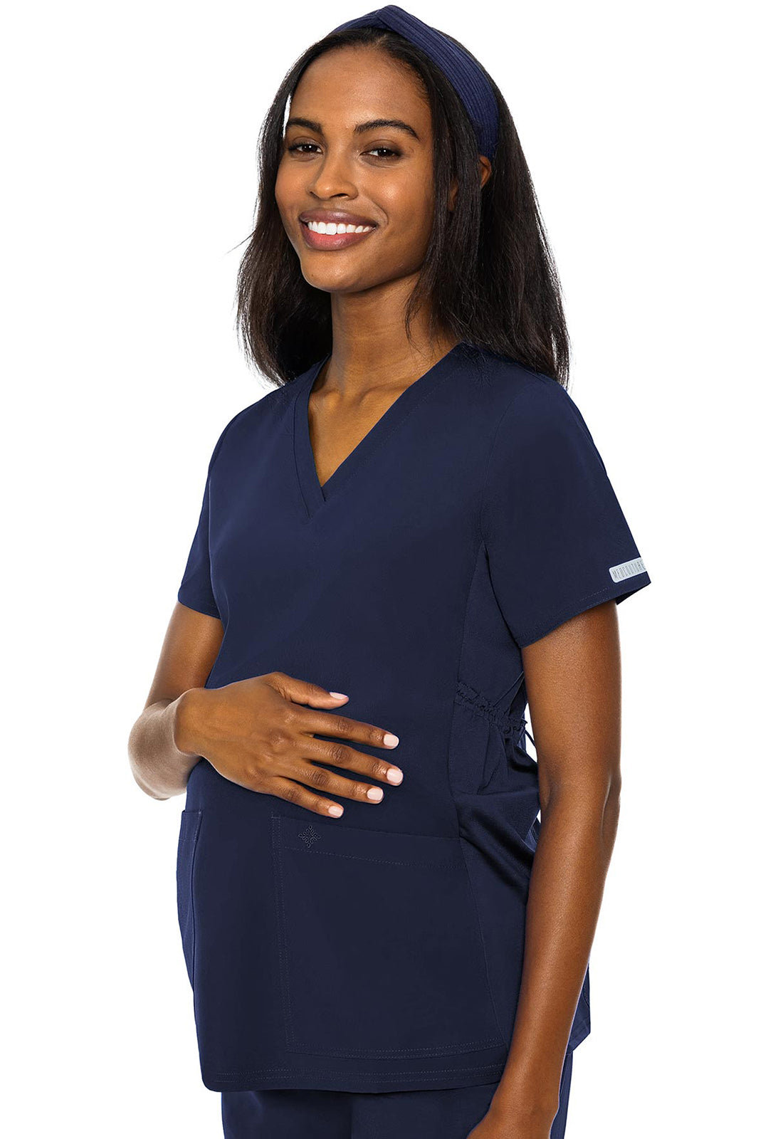 Touch MC628 Maternity V-Neck Top Navy Model Image Front | Med Couture