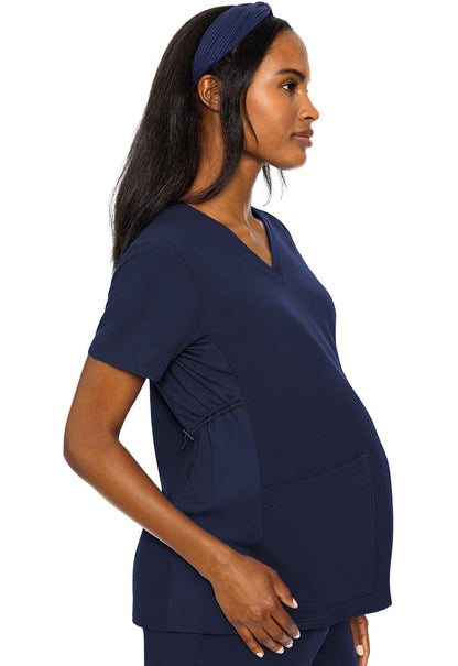 Touch MC628 Maternity V-Neck Top Navy Model Image Right Side | Med Couture