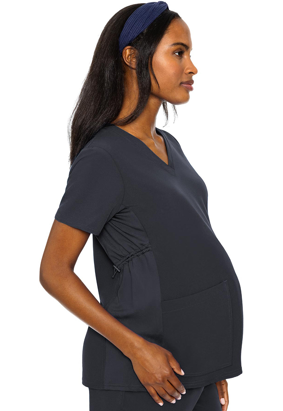 Touch MC628 Maternity V-Neck Top Pewter Model Image Left Side | Med Couture