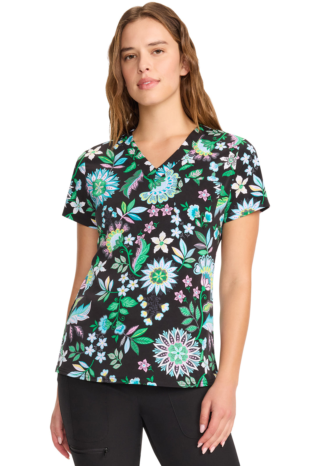 Prints MC632 Print V-Neck Top Bohemian Bloom Model Image Front | Med Couture