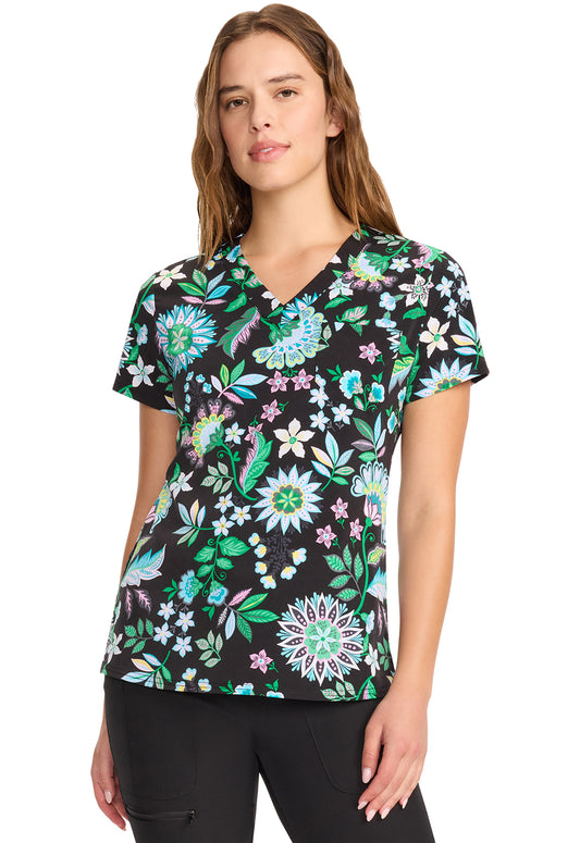 Prints MC632 Print V-Neck Top Bohemian Bloom Model Image Front | Med Couture