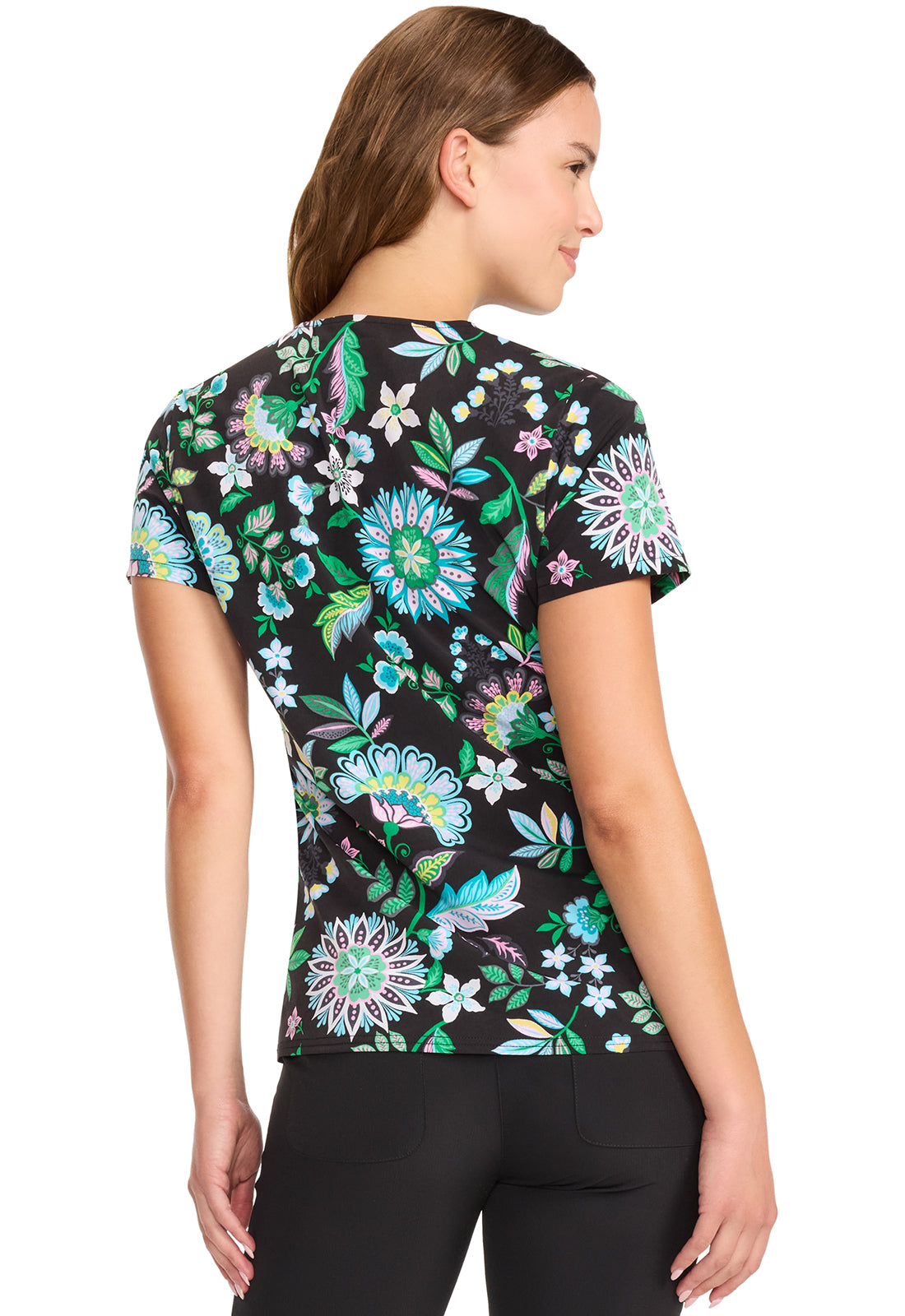 Prints MC632 Print V-Neck Top Bohemian Bloom Model Image Back | Med Couture