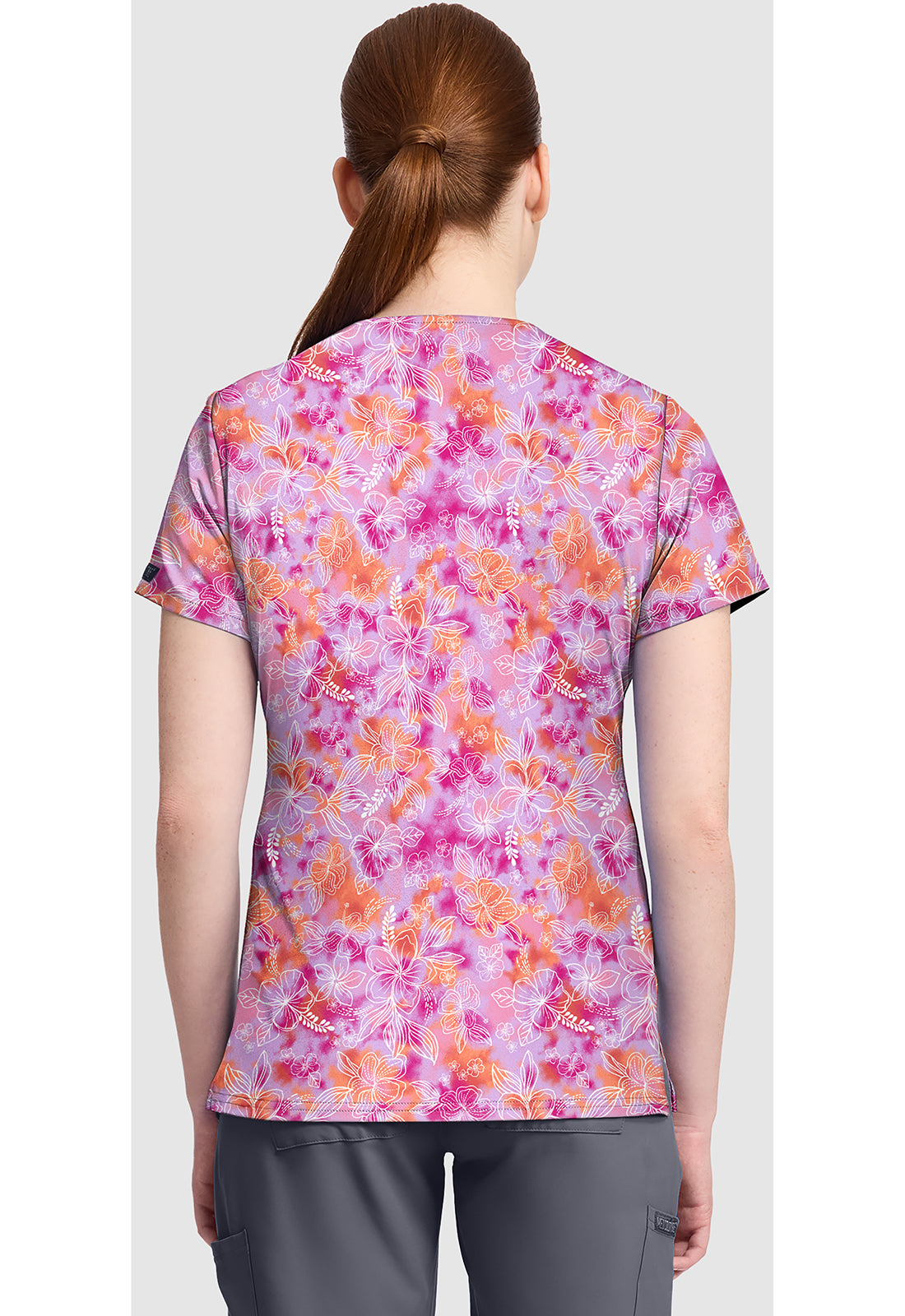 Prints MC632 Women's Print V-Neck Scrub Top Hello Hibiscus