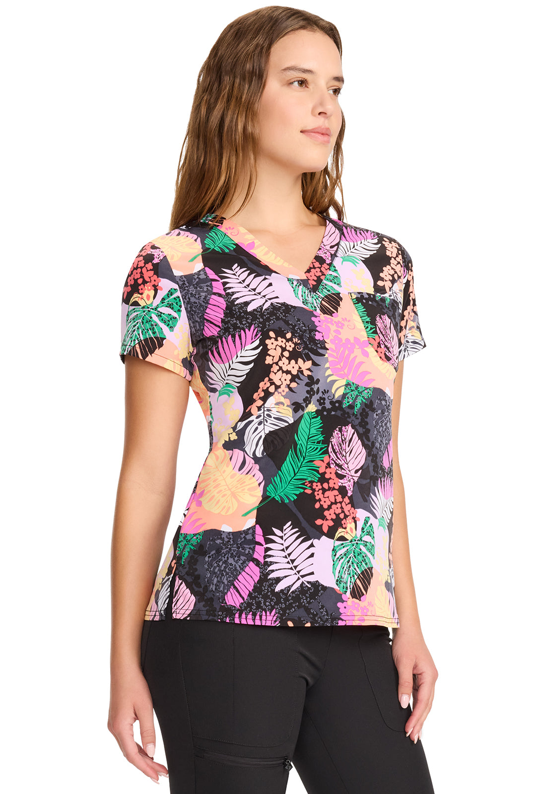 Prints MC632 Print V-Neck Top Jungle Vibes Model Image Left Side | Med Couture