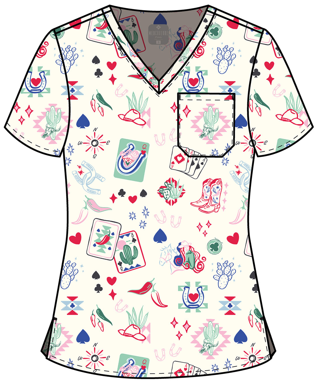 Prints MC632 Women's Print V-Neck Scrub Top Lady Luck