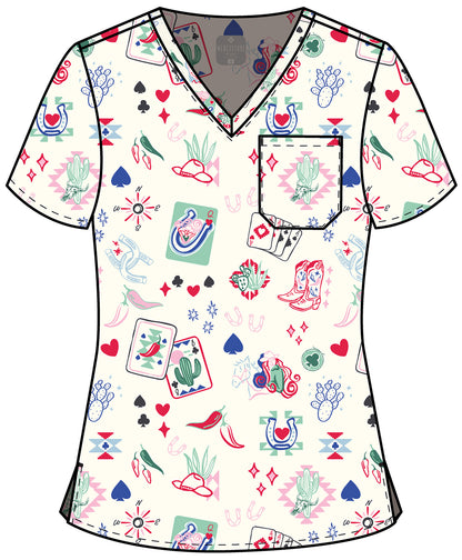 Prints MC632 Women's Print V-Neck Scrub Top Lady Luck