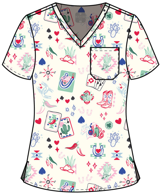 Prints MC632 Women's Print V-Neck Scrub Top Lady Luck