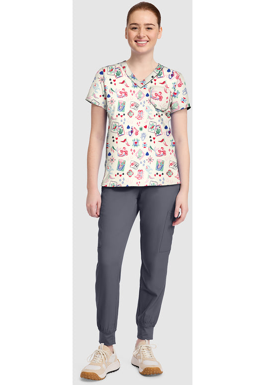 Prints MC632 Women's Print V-Neck Scrub Top Lady Luck