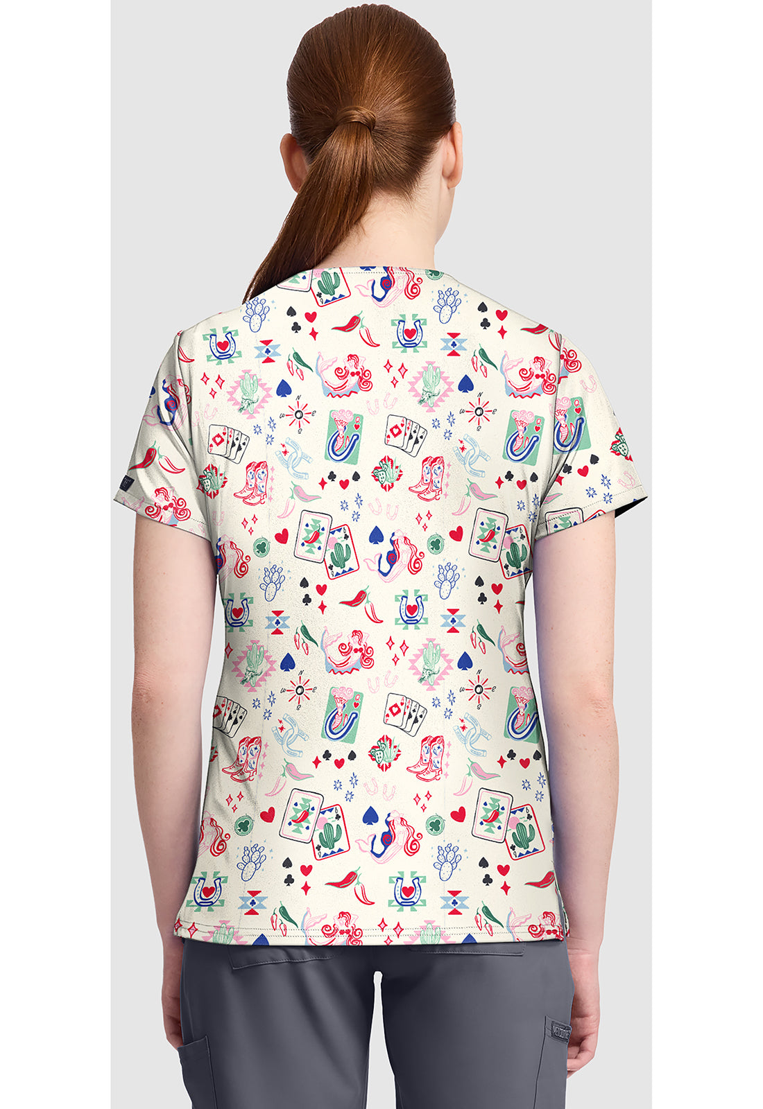 Prints MC632 Women's Print V-Neck Scrub Top Lady Luck