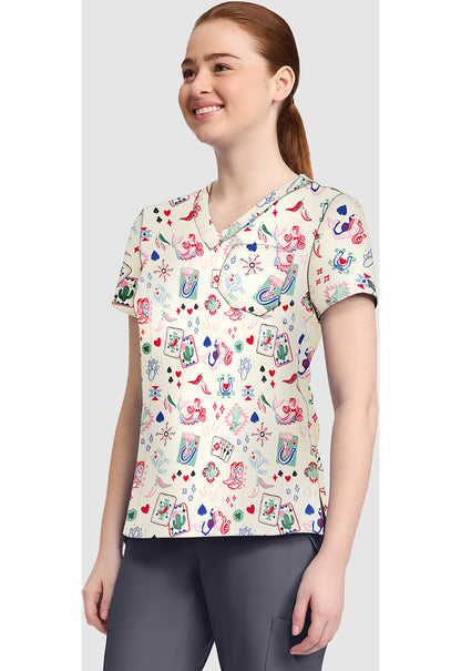 Prints MC632 Women's Print V-Neck Scrub Top Lady Luck