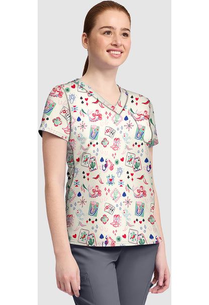Prints MC632 Women's Print V-Neck Scrub Top Lady Luck