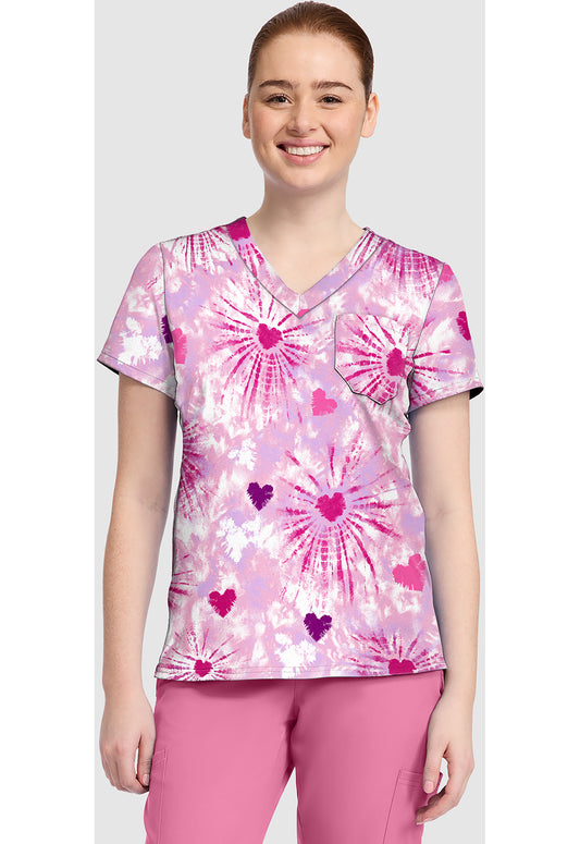 Prints MC632 Print V-Neck Top Tie Dye Hearts