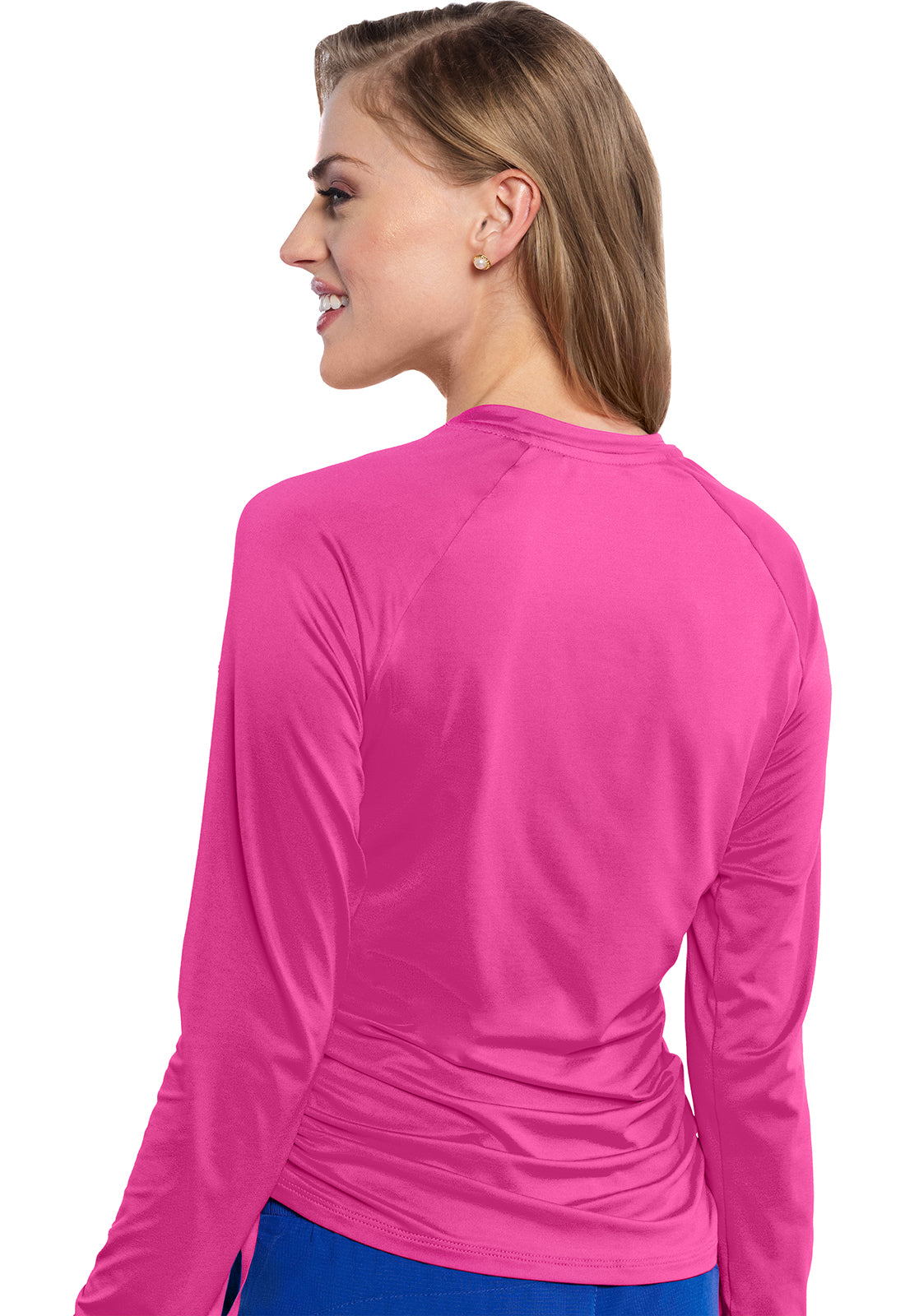 AMP MC700 Long Sleeve Ruched Underscrub Amp Pink Model Image Back | Med Couture