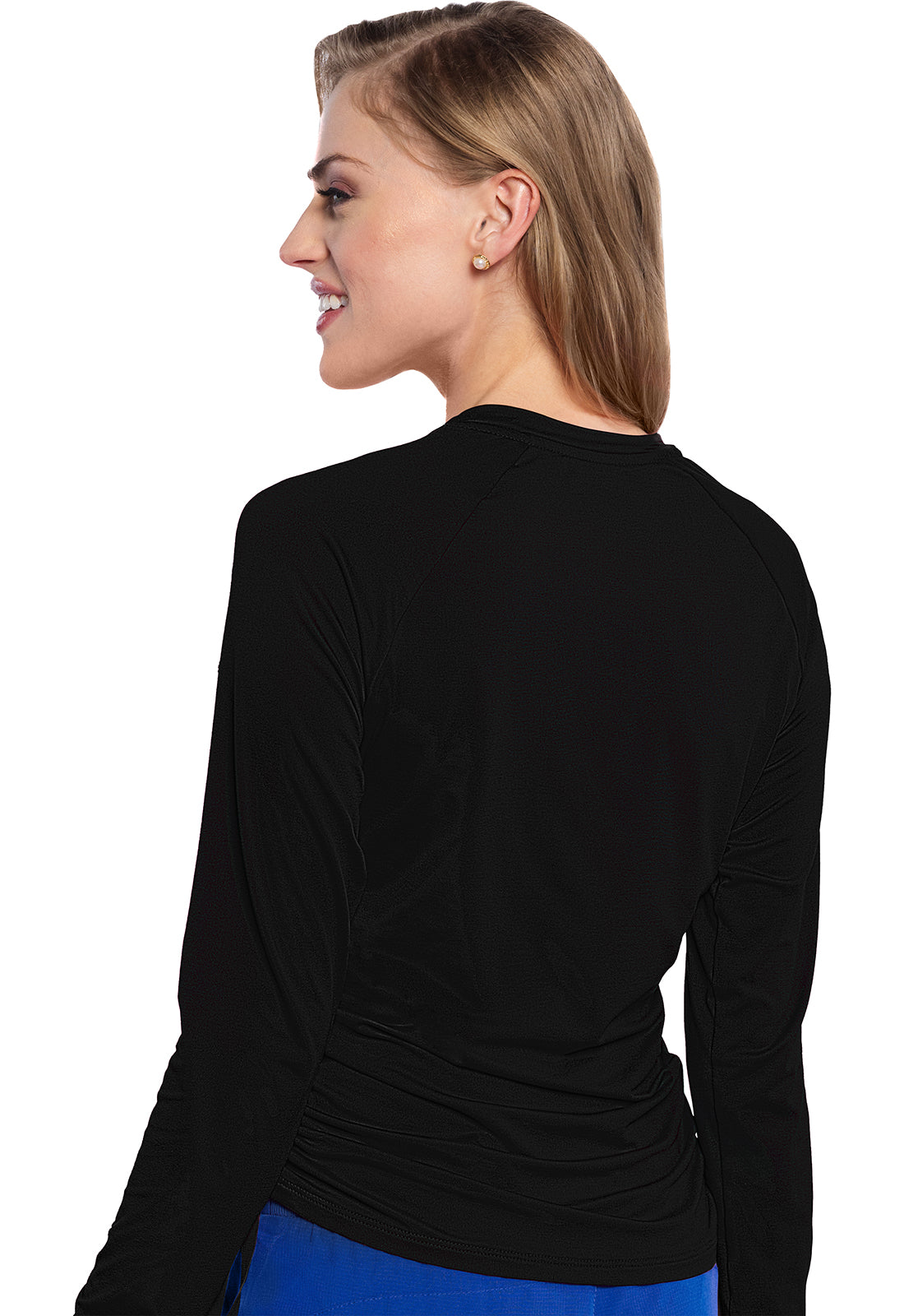 AMP MC700 Long Sleeve Ruched Underscrub Black Model Image Back | Med Couture