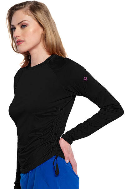 AMP MC700 Long Sleeve Ruched Underscrub Black Model Image Right Side | Med Couture