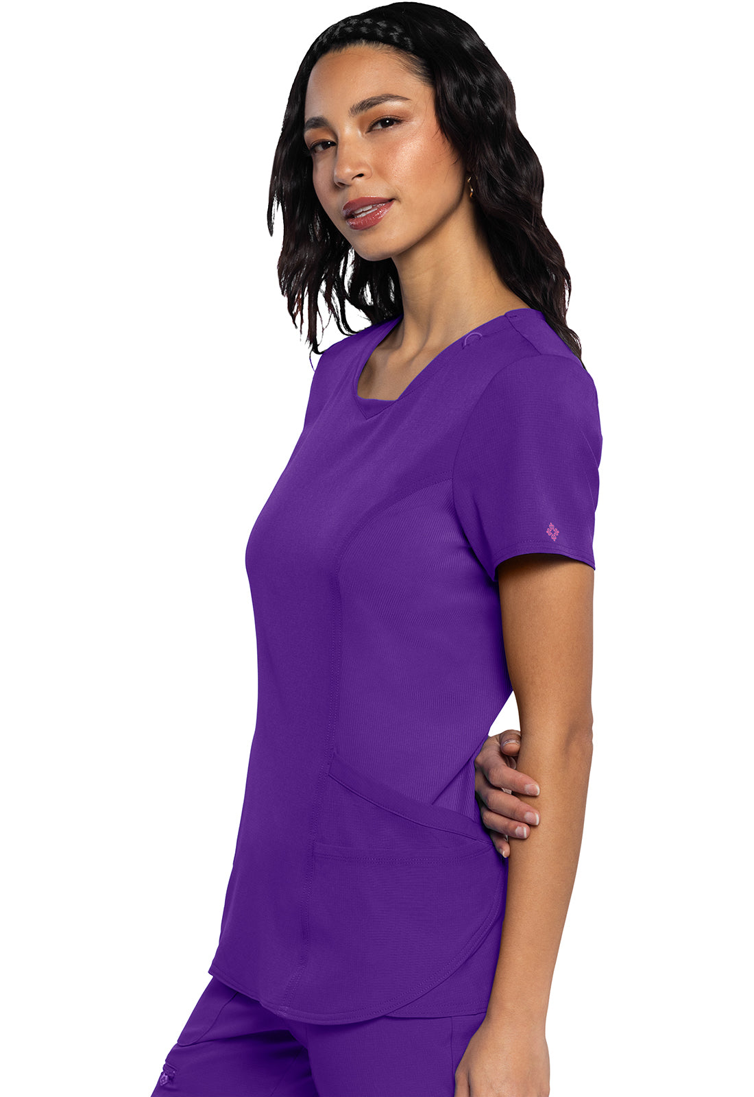 AMP MC701 V-Neck Top Purple Surge Model Image Right Side | Med Couture