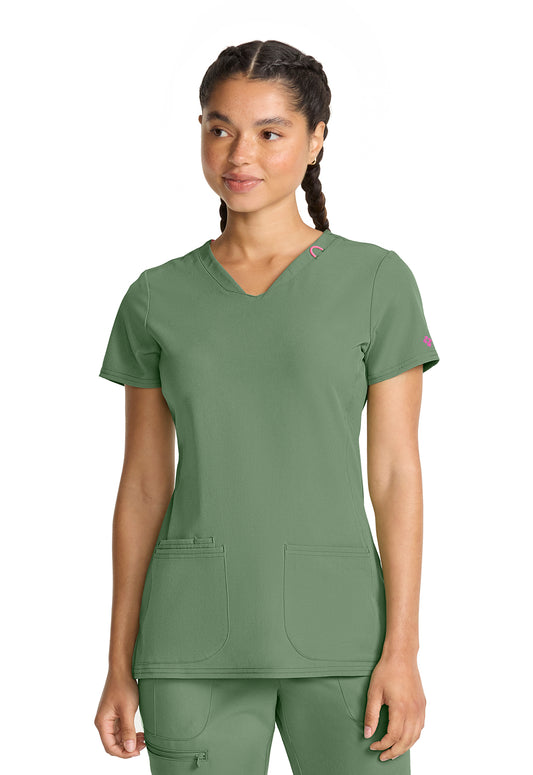 AMP MC702 V-Neck Top Beyond Green Model Image Right Side | Med Couture