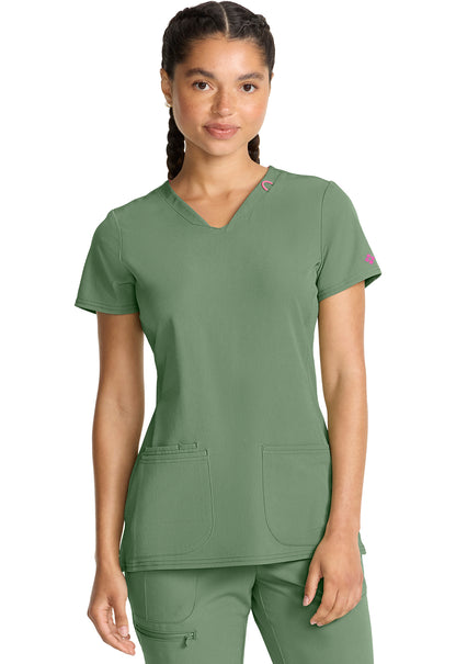 AMP MC702 V-Neck Top Beyond Green Model Image Left Side | Med Couture