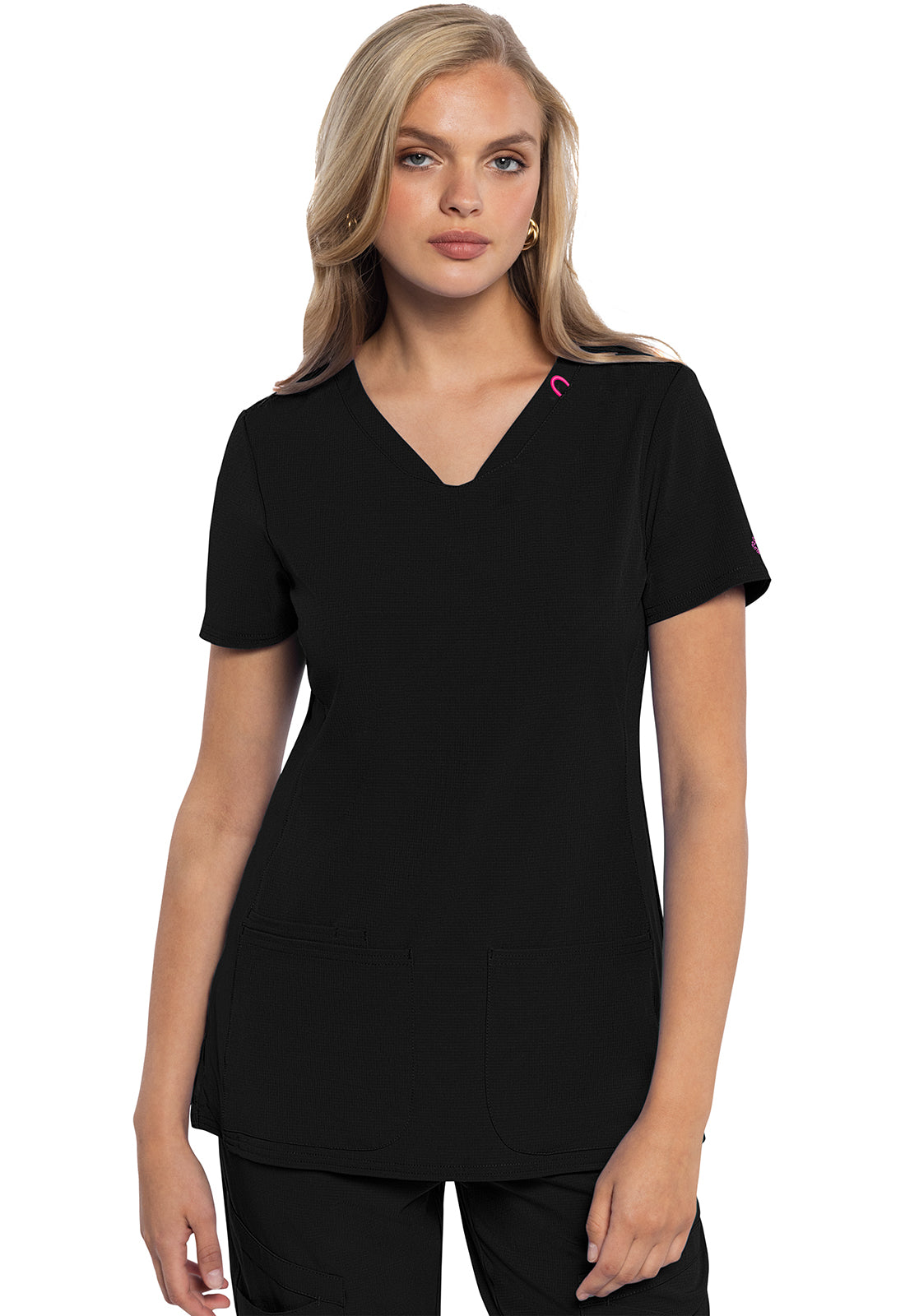 AMP MC702 V-Neck Top Black Model Image Front | Med Couture