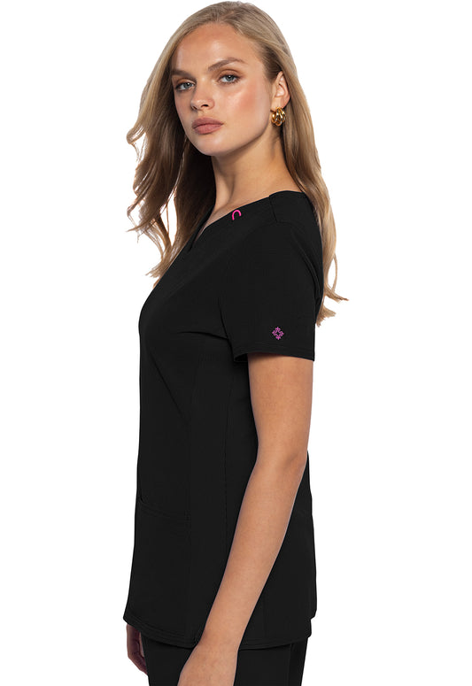 AMP MC702 V-Neck Top Black Model Image Right Side | Med Couture