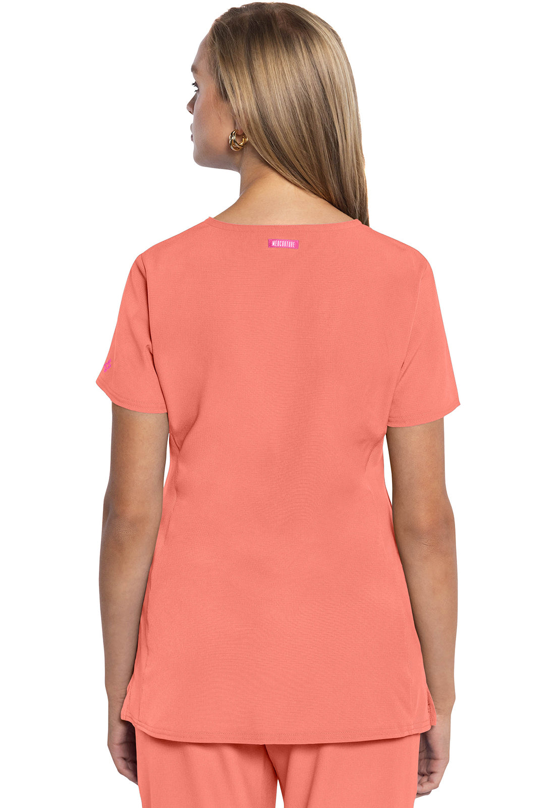 AMP MC702 V-Neck Top Coral Fusion Model Image Back | Med Couture