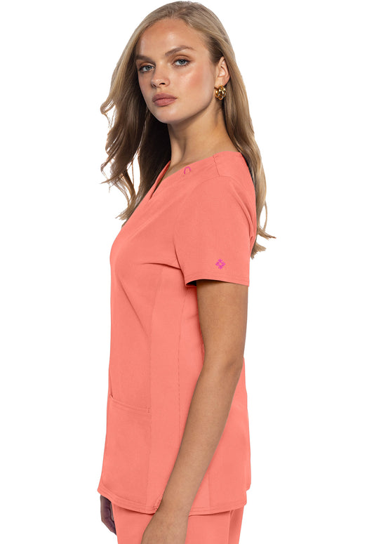 AMP MC702 V-Neck Top Coral Fusion Model Image Right Side | Med Couture