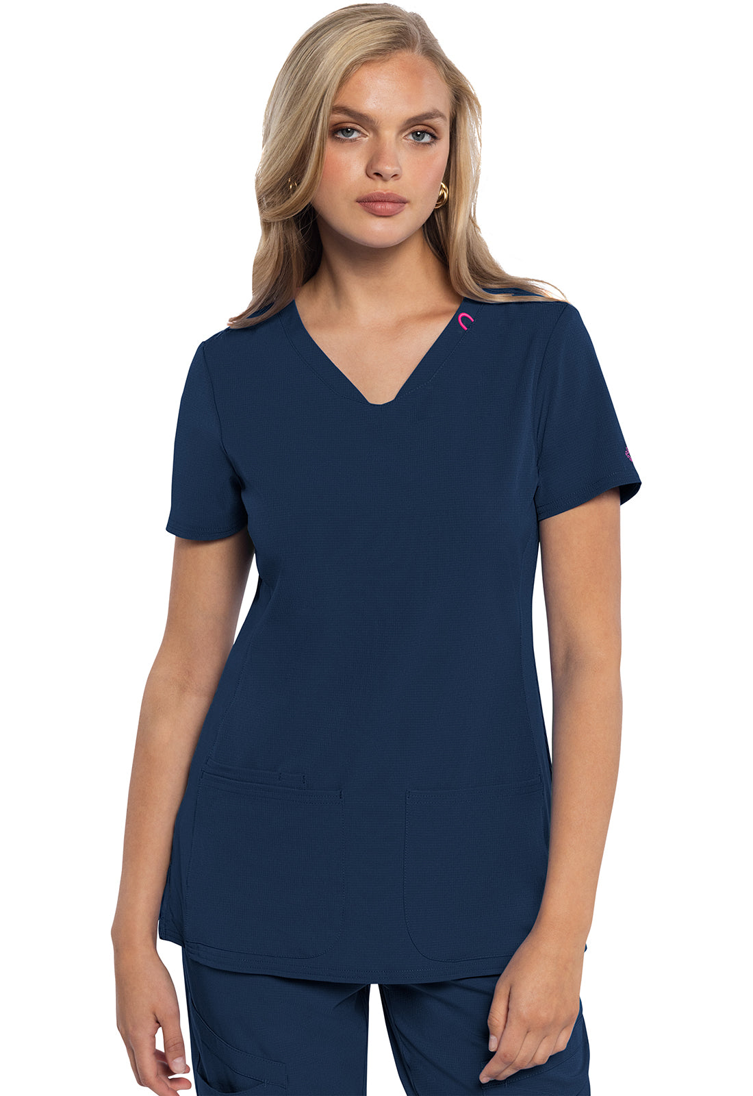 AMP MC702 V-Neck Top Navy Model Image Front | Med Couture