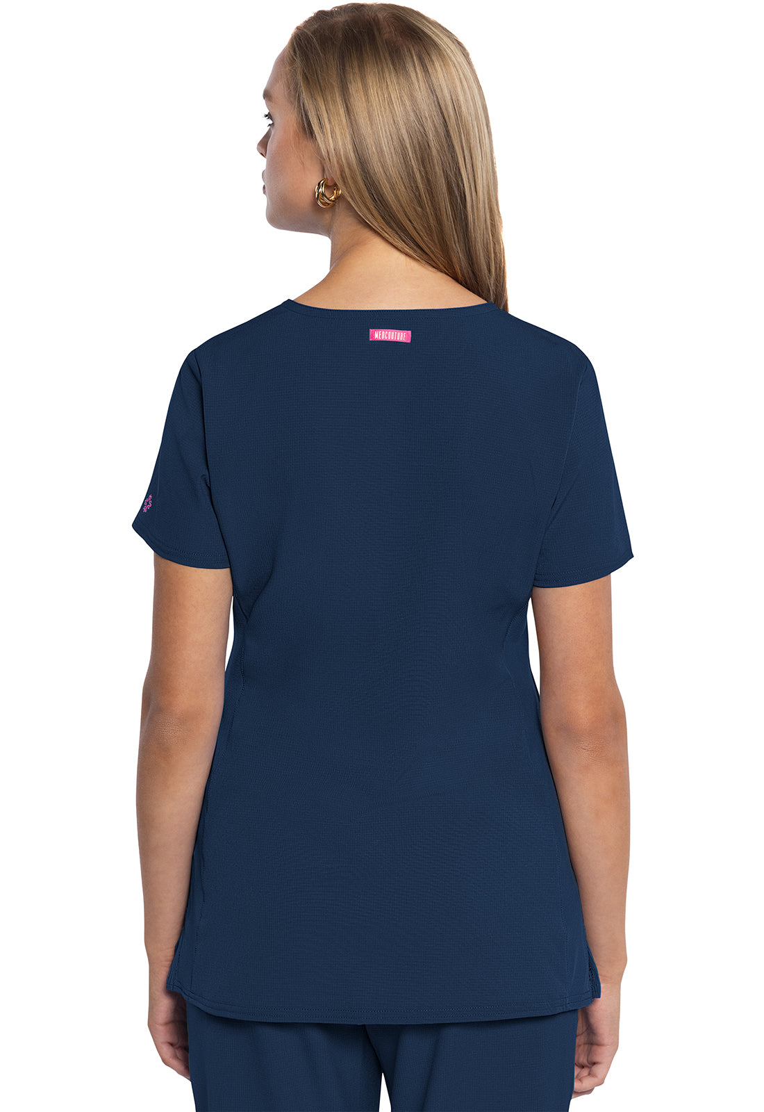 AMP MC702 V-Neck Top Navy Model Image Back | Med Couture