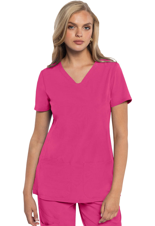 AMP MC702 V-Neck Top Pink Power Model Image Front | Med Couture