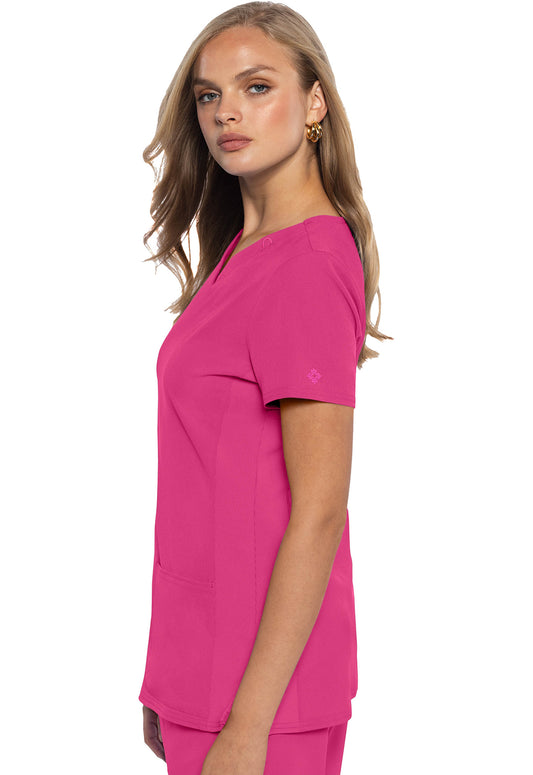 AMP MC702 V-Neck Top Pink Power Model Image Right Side | Med Couture