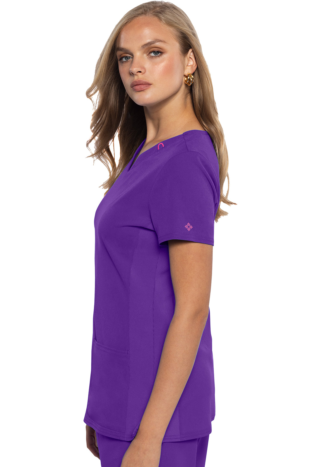 AMP MC702 V-Neck Top Purple Surge Model Image Right Side | Med Couture