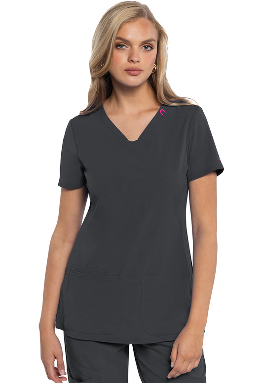 AMP MC702 V-Neck Top Pewter Model Image Front | Med Couture