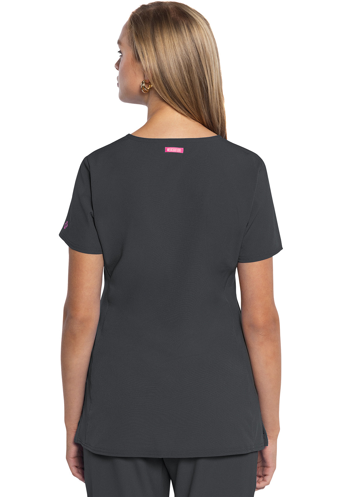 AMP MC702 V-Neck Top Pewter Model Image Back | Med Couture