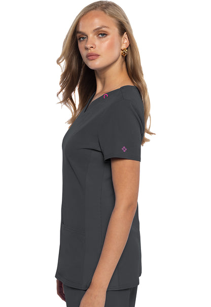 AMP MC702 V-Neck Top Pewter Model Image Right Side | Med Couture