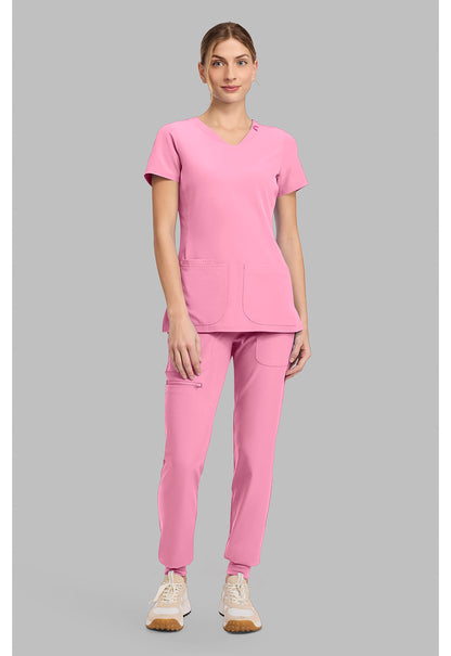 Amp MC702 Women's V-Neck Scrub Top Pixel Pink