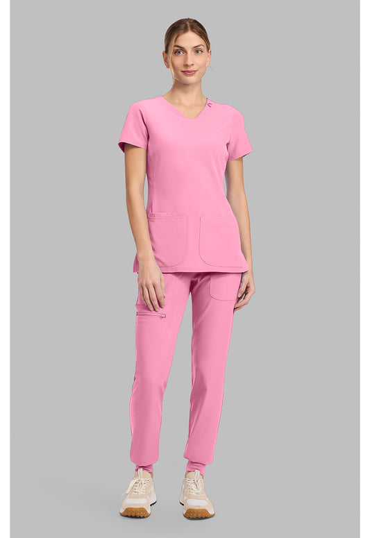 Amp MC702 Women's V-Neck Scrub Top Pixel Pink
