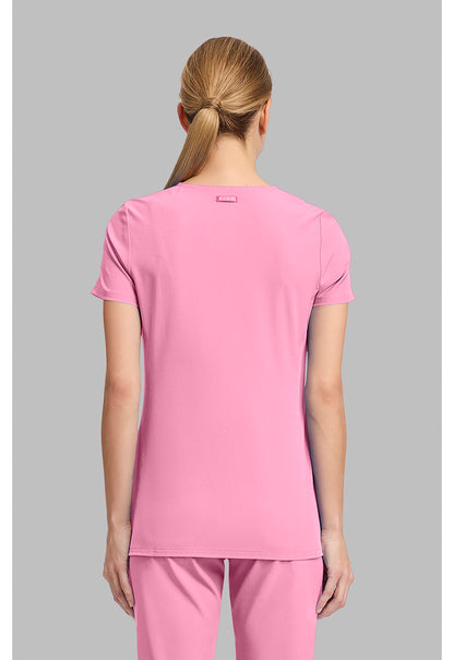 Amp MC702 Women's V-Neck Scrub Top Pixel Pink