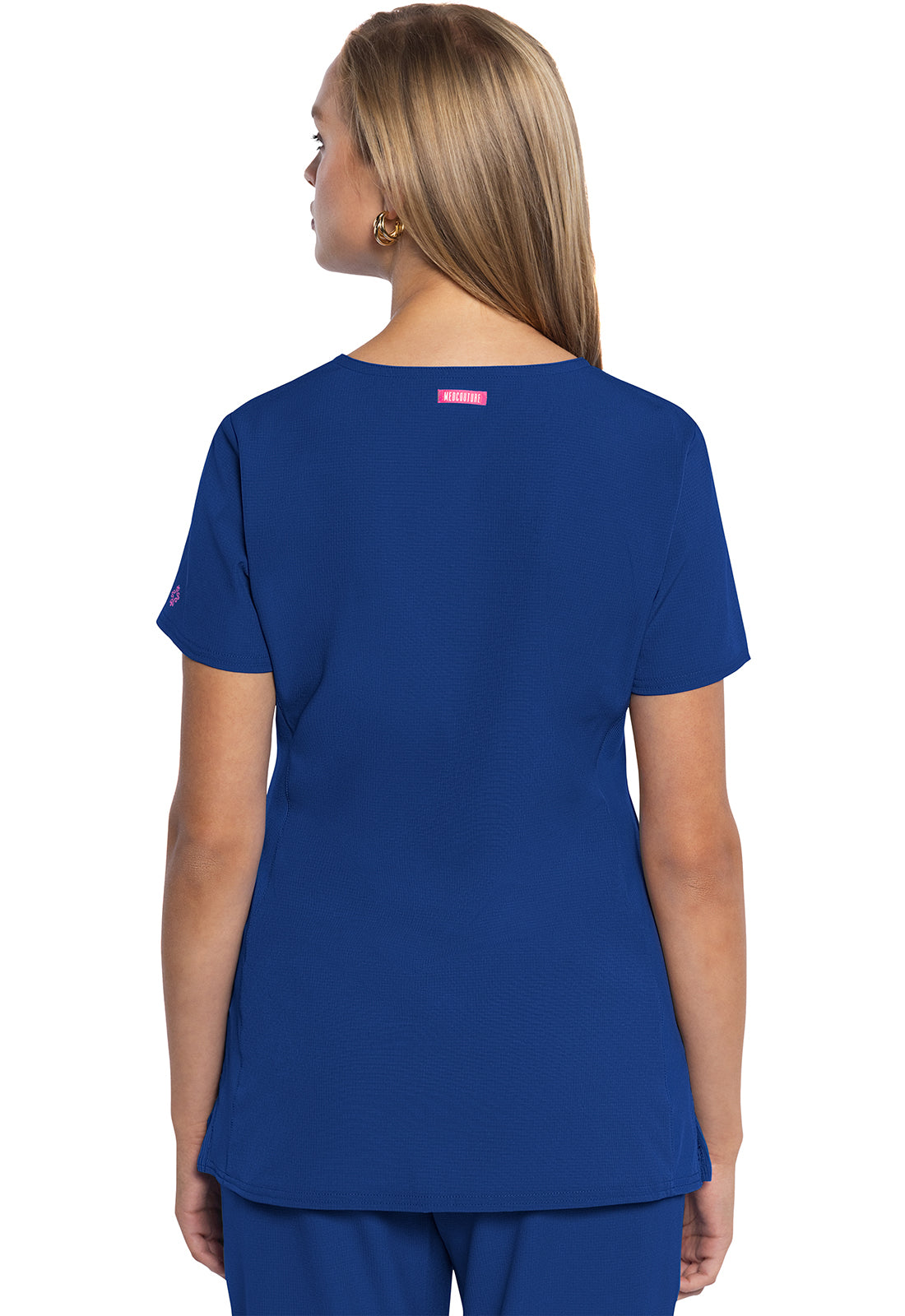 AMP MC702 V-Neck Top Royal Model Image Back | Med Couture