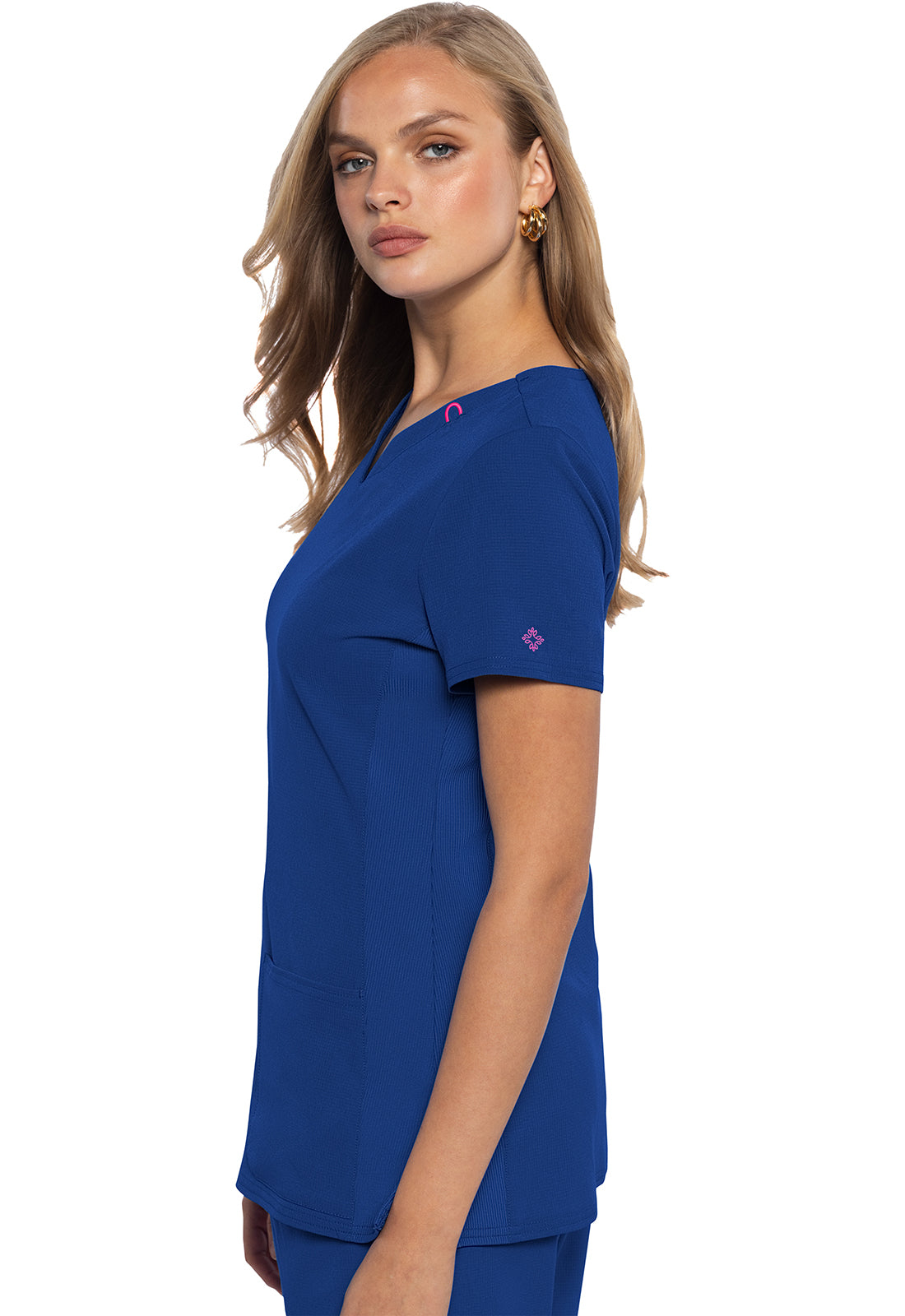 AMP MC702 V-Neck Top Royal Model Image Right Side | Med Couture