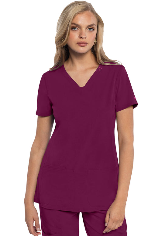 AMP MC702 V-Neck Top Wine Model Image Front | Med Couture