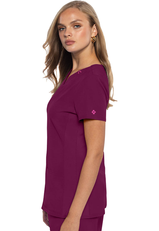 AMP MC702 V-Neck Top Wine Model Image Right Side | Med Couture