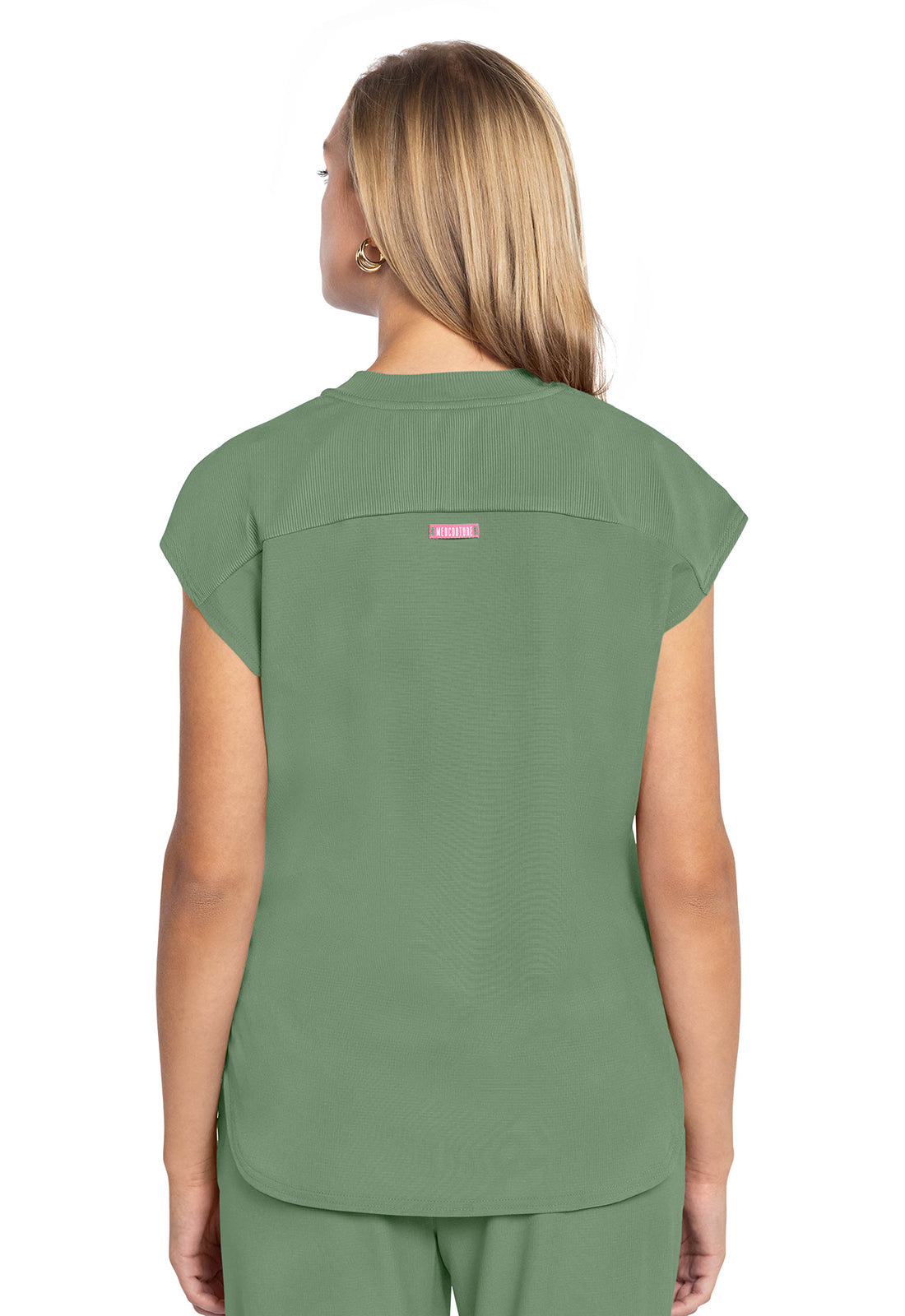 AMP MC703 Round Neck Tuckable Top Beyond Green Model Image Back | Med Couture