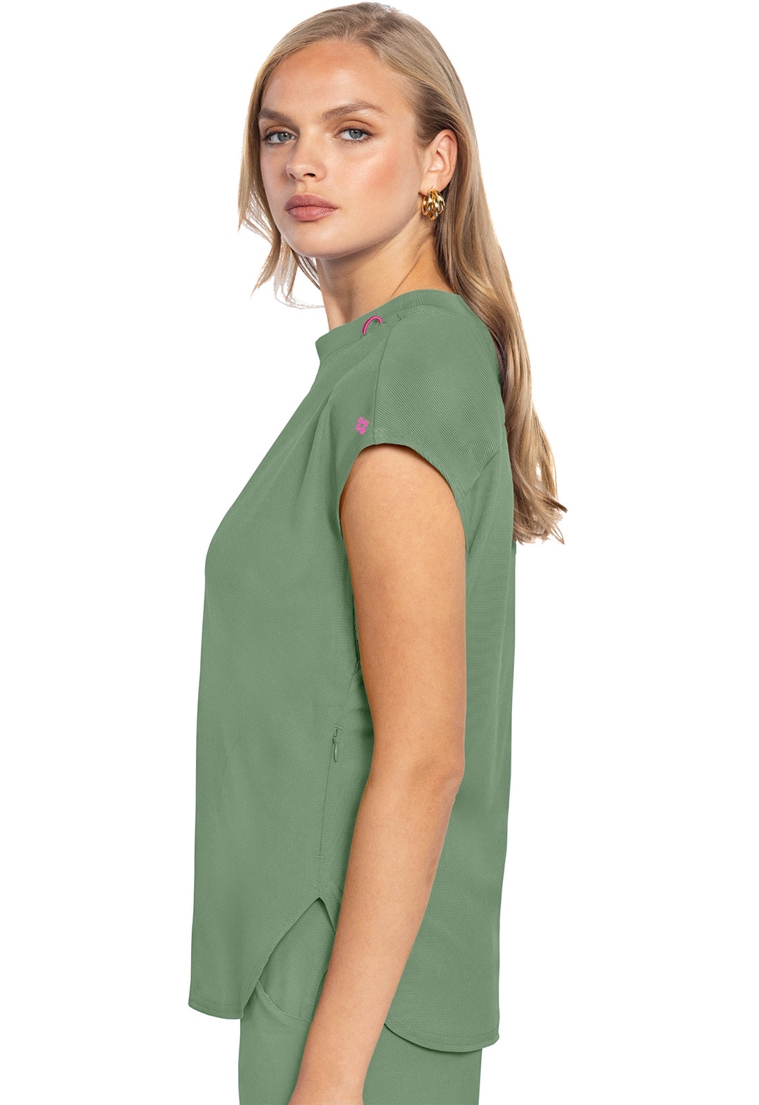 AMP MC703 Round Neck Tuckable Top Beyond Green Model Image Right Side | Med Couture