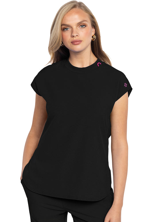 AMP MC703 Round Neck Tuckable Top Black Model Image Front | Med Couture