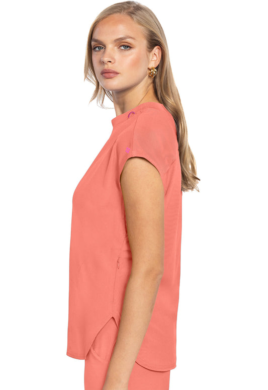 AMP MC703 Round Neck Tuckable Top Coral Fusion Model Image Right Side | Med Couture