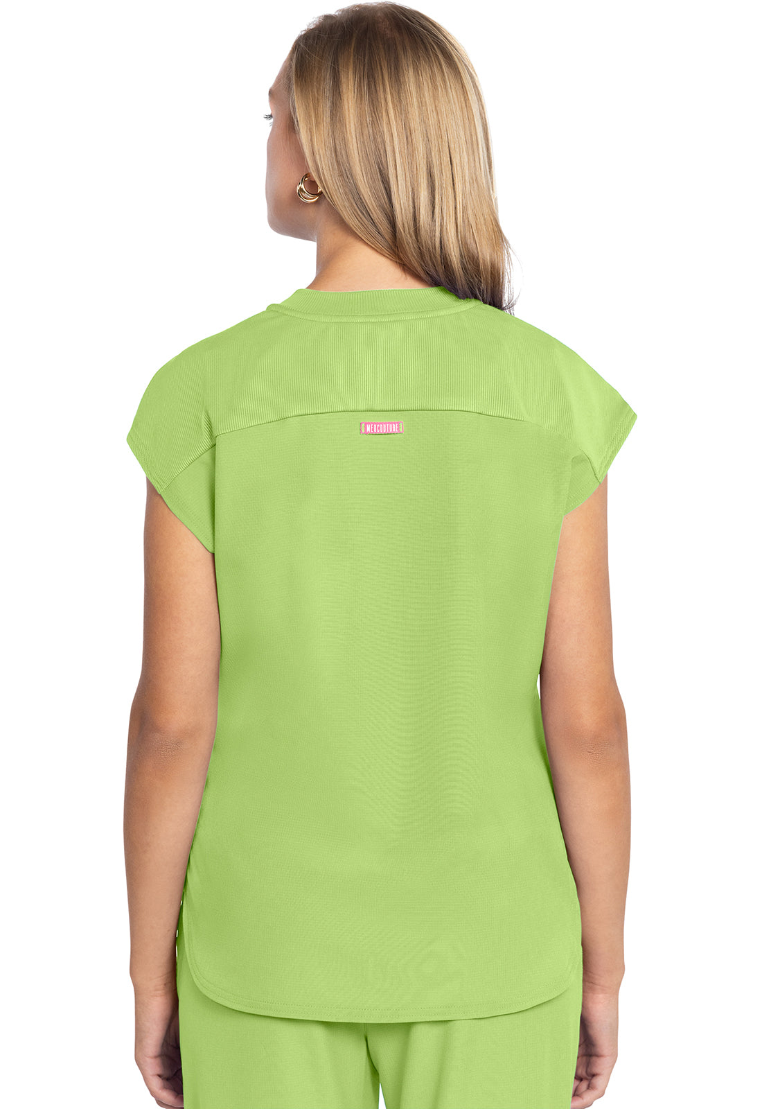 AMP MC703 Round Neck Tuckable Top Cyber Lime Model Image Back | Med Couture