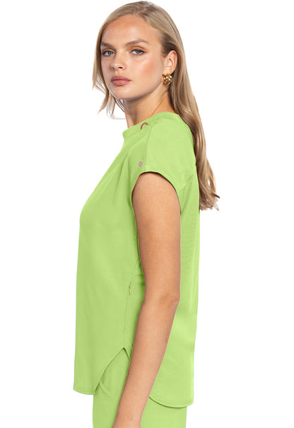 AMP MC703 Round Neck Tuckable Top Cyber Lime Model Image Right Side | Med Couture